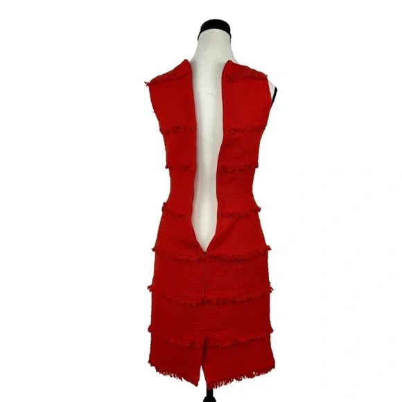 J.Crew Red Tweed Fringe Shift Dress Sleeveless Sheath Lined Cocktail Party 00 - Picture 6 of 11